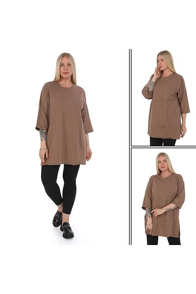 elma abone Plus Size Combed Cotton Tunic