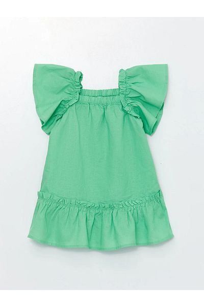 LC Waikiki LCW Baby - Short Sleeve Linen Blended Square Collar Baby Girl Dress