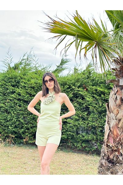 Lefon Rose Detailed Suit - Bustier and Shorts Set