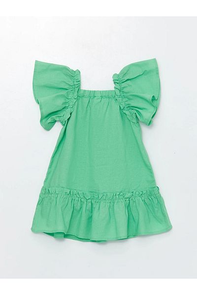 LC Waikiki LCW Baby - Short Sleeve Linen Blended Square Collar Baby Girl Dress
