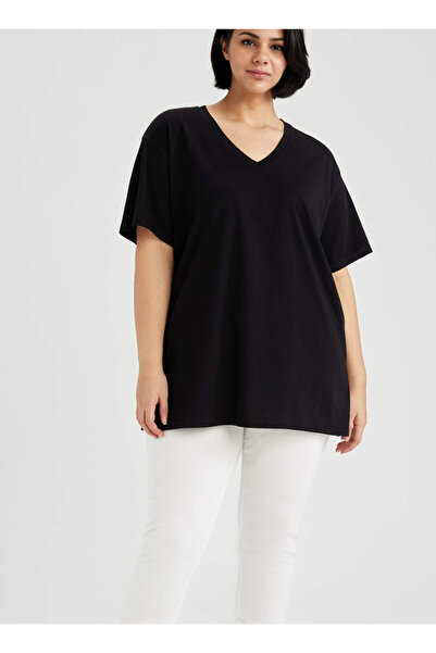 Plenty Black V-Neck Large Size T-Shirt