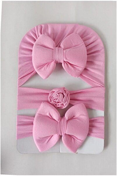 dubi baby Pink Color Baby Girl 3-Piece Bandana Bonnet Set