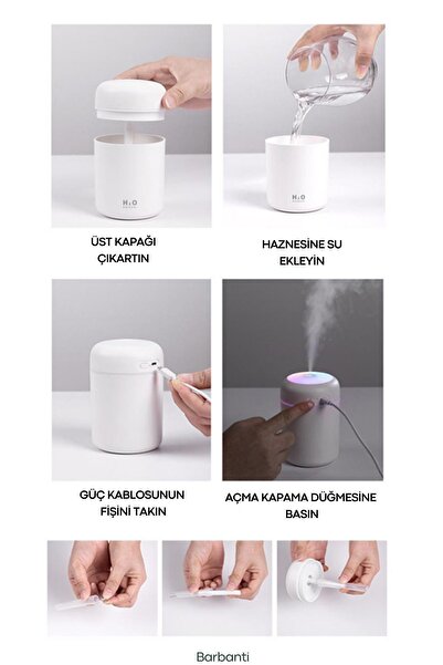 Barbanti Mobile Gri 300 ml Ultrasonik Hava Nemlendirici Buhar Makinesi Ve Aroma Difüzörü H2o Oda Nemlendiricisi