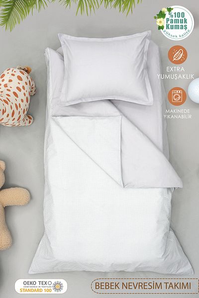 mordesign Double Sided Baby Duvet Cover Set - 100% Cotton, Gingham Series Children's Bedding Set