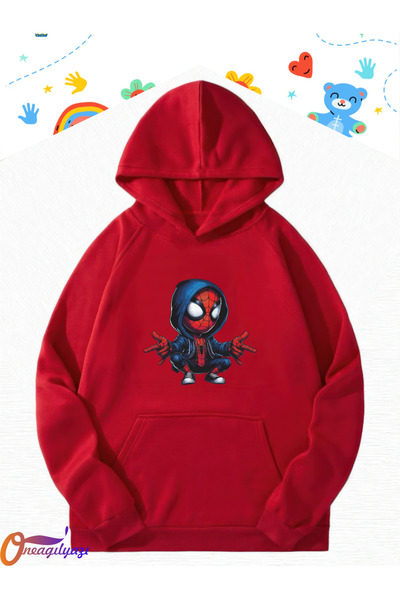 oneagılyazı سويت شيرت بقلنسوة بتصميم الرجل العنكبوت للأطفال