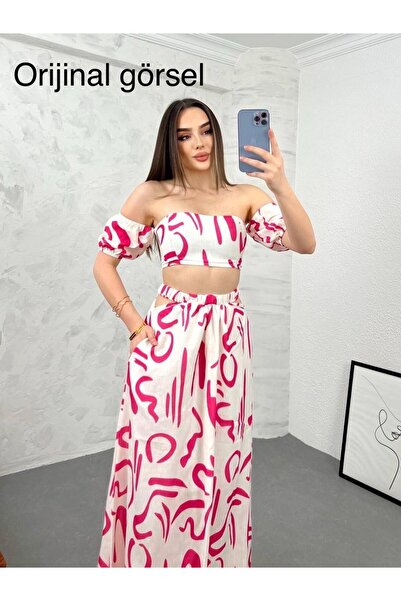 hipnoz butik Women's Linen Bustier Skirt Suit (Narrow Fit Original Visual)