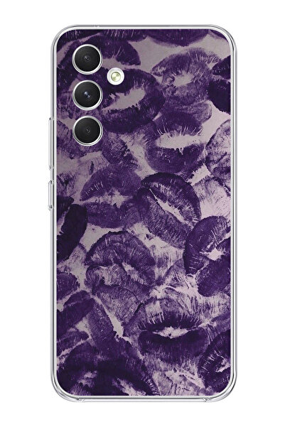 moonset Samsung Galaxy A34 Uyumlu Mor Dudaklar Tasarımlı Baskılı Şeffaf Telefon Kılıfı