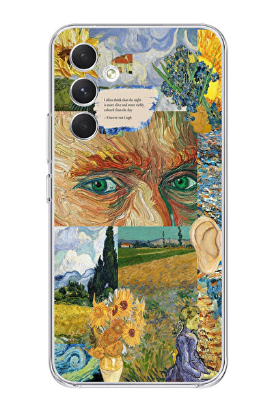 moonset Samsung Galaxy A54 Uyumlu Van Gogh Tasarımlı Baskılı Şeffaf Telefon K...