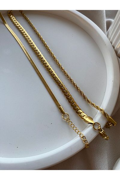 DIYECA Triple Set Gold Chain Steel Bracelet