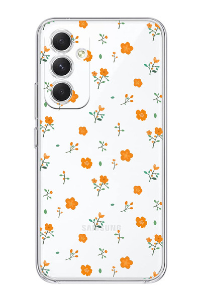 moonset Samsung Galaxy S24 Plus Uyumlu Turuncu Çiçekler Tasarımlı Baskılı Şef...
