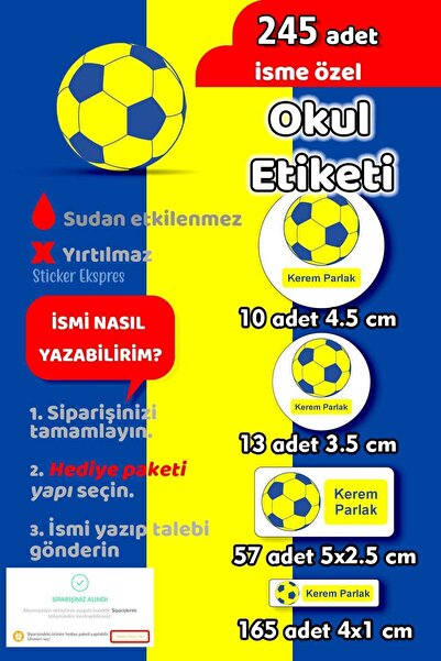 Sticker Ekspres Okul Etiketi Futbol Topu Kalem Defter Etiketi Özel İsim Yazıl...