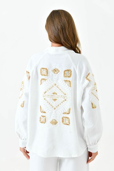 lovebox High Waist Embroidered and Sequin Detailed Long Sleeve Trousers Set - Pocket, Wide Leg 164