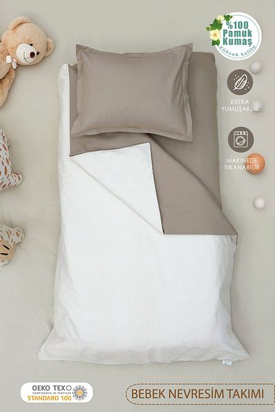 mordesign Double Sided Baby Duvet Cover Set - 100% Cotton, Gingham Series Children's Bedding Set