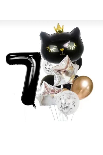 MFM 7 ani Black Land Cat Head - Set de baloane din folie de 100 cm