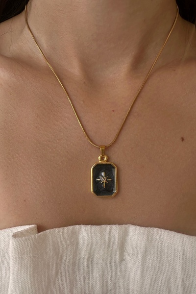 Okko Store Çelik Kuzey Yıldız Plaka Kolye