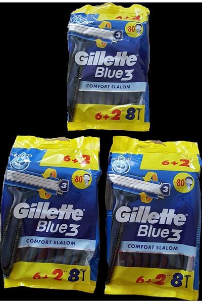 Gillette Blue3 Comfort Slalom - 8 Shaving Razors, 3 Pack