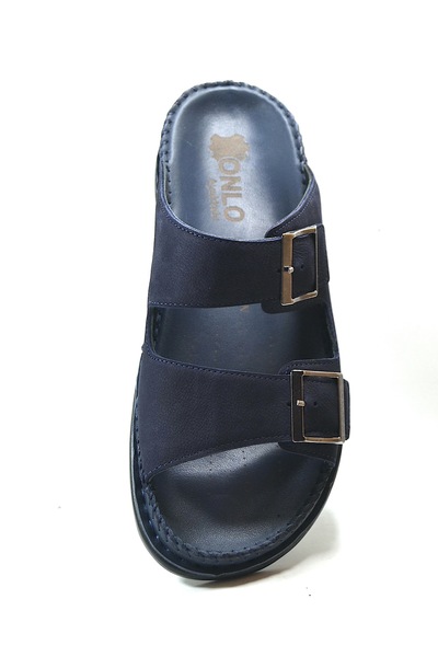 Onlo Ayakkabı BT.144 Navy Blue Orthopedic Buckle Γνήσιες Δερμάτινες Ημερήσιες Παντόφλες