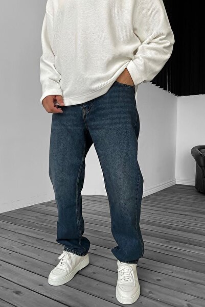 BDRMAN Baggy Koyu Mavi Taşlamalı Kot Pantolon