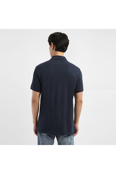 Levi's Men's Dark Blue Text Printed Collared Short Sleeve Polo T-Shirt