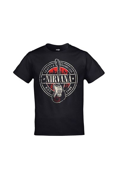 Orijin Tekstil Nirvana Guitar Est. 1988 εμπριμέ Unisex μαύρο μπλουζάκι