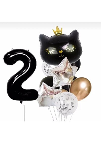 MFM Σετ μπαλόνι με φύλλο μαύρης μαύρης γάτας 2 ετών - 100 cm