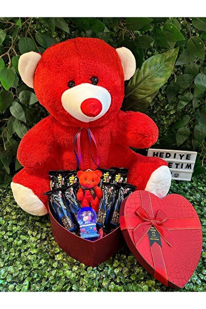 PİNK SHAKE 14 Şubat Sevgililer Günü Hediyesi Ayıcıklı Çikolatalı Hediye Kutusu Kar Küreli