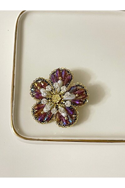 Poison Accessories Kristal Görünümlü Çiçek Detaylı Mor Taşlı Broş