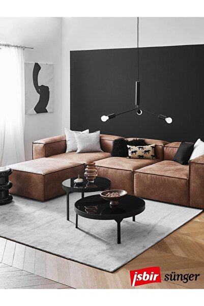 Genel Markalar Mode Soft Köşe Koltuk Takımı 4 Modül Kahverengi Nubuk Kumaş(Da...