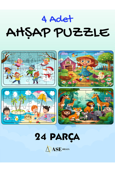 ASE DİZAYN Ahşap yapboz çocuk puzzle 24 parça