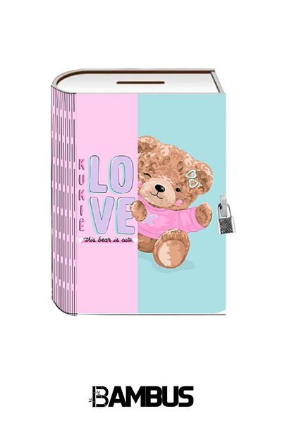 Bambus Home صندوق تخزين ديكور خشبي مطبوع - مع قفل، للذاكرة/الذاكرة، كتاب بنك الحمل Love Beer