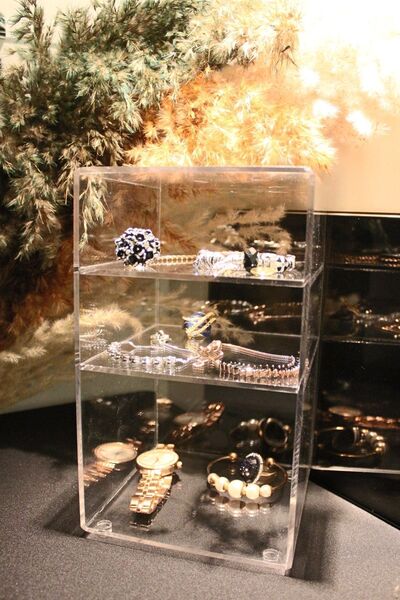 MY1COMPANY 3 Katlı Pleksi Şeffaf Takı - Kozmetik - Banyo Organizeri, Düzenley...