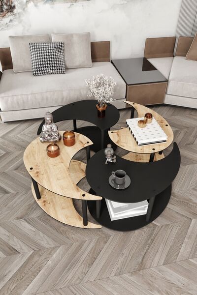 messer Yin Yang Unıty Serenıty Orta Sehpa 4 Lü Safir Meşe Siyah 90 Cm