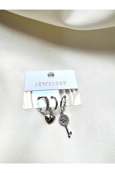 Perry Accesories أقراط ثلاثية من الزركون على شكل قلب وأحجار - للنساء
