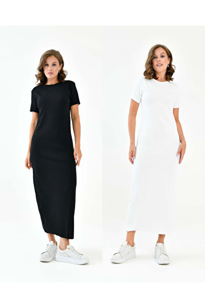 mirach Ασπρόμαυρο εσώρουχο 2 συσκευασιών με κοντό μανίκι με λαιμόκοψη - φόδρα