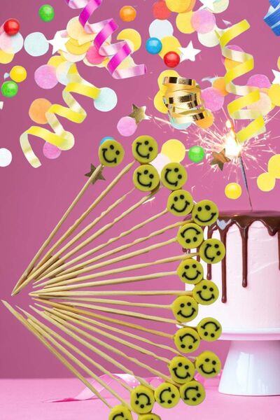 Emtory Home 30 Adet Gülen Yüz Emoji Pasta Kürdanı 6 Cm - Pasta Süsü- Cupcake ...