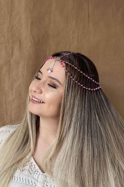 Gözde Çiçek Pembe Kına Tacı Saç Aksesuarı