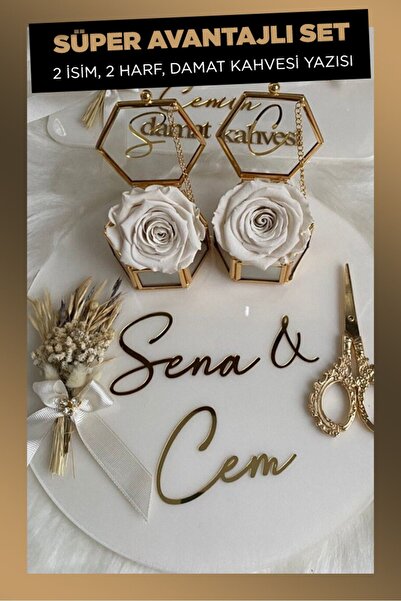 AHWART Nişan Tepsisi İsimleri, Damat Kahvesi Yazısı ve Baş Harfler Komple Set Pleksi Tepsi Süsleri Seti