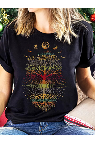 l'eivor Μαύρο γυναικείο μπλουζάκι - Tree of Life και Planet Printed