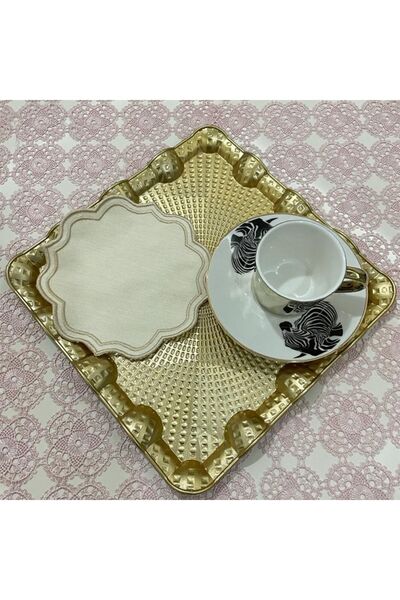 AYNAKIŞÇEYİZ Set de 6 șervețele și pahare de prezentare din in, culoare crem,...