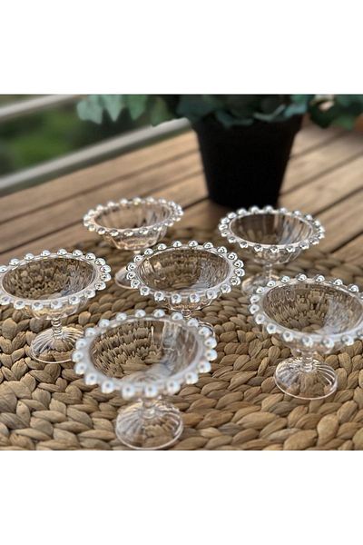 YzHome 6-Piece Mini Presentation Bowl - Bead Detailed, Plastic Mica Turkish Delight Bowl