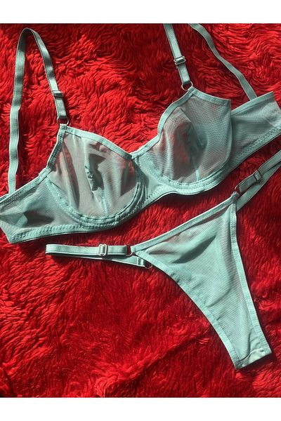 KİVİK Women's Green Balenne Stylish Tulle Bra Set