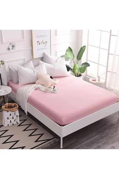 LilaMOON Pink Color Cotton Combed Cotton Fabric Single/Double Fitted Fitted Fitted Sheet