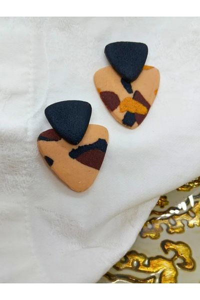 kaikosa Handmade Triangle Design Detailed - Leopard Pattern Polymer Clay Earrings