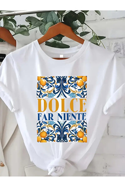 l'eivor Dámské bílé tričko Dolce Fan Niente s keramickým a citronovým potiskem