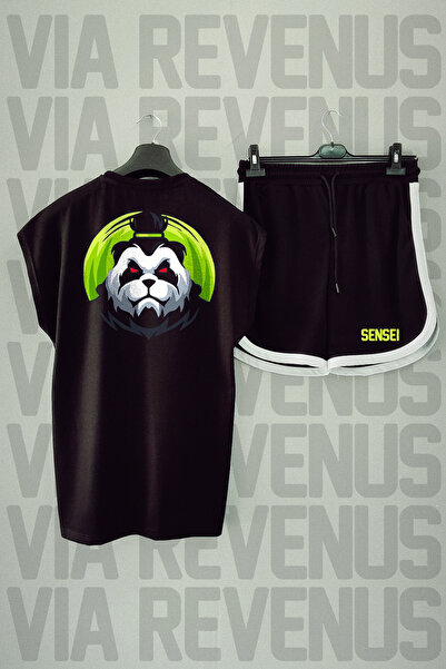 Vordevia Sensei Panda - Crna sportska majica i set šortsa, okrugla kragna , b...