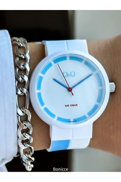 Q&Q Baby Blue Women's Wristwatch and Bracelet with Silicone Cord - 10Atm Suitable for Pool Sea