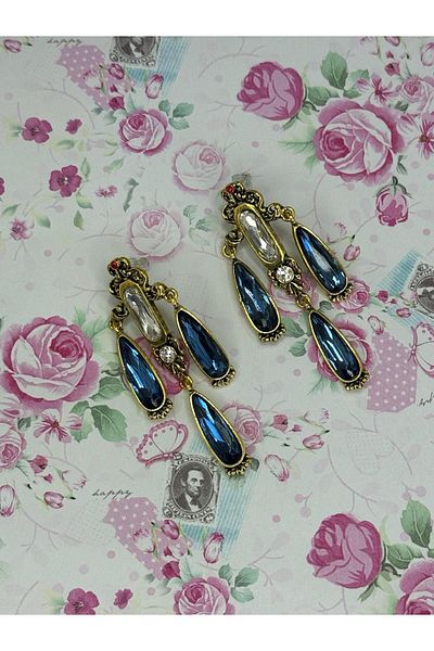 CT STONES Blue crystal stone vintage earrings