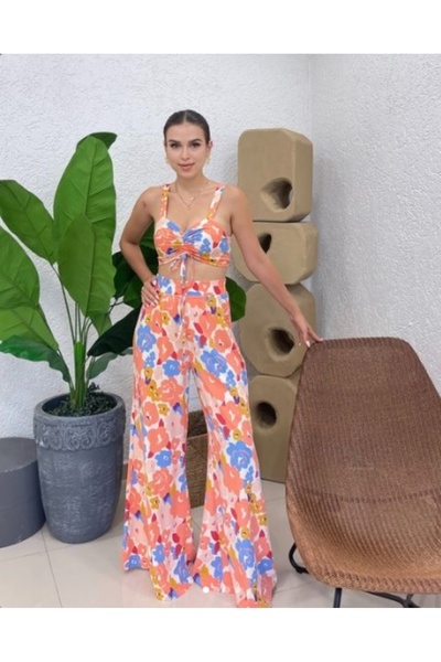 Çiçek Desen Bustiyer ve Pantalon İkili Takım