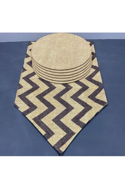 Premier American&Service Wicker Coffee Zigzag Runner 6-Piece MDF Charger Design Takim