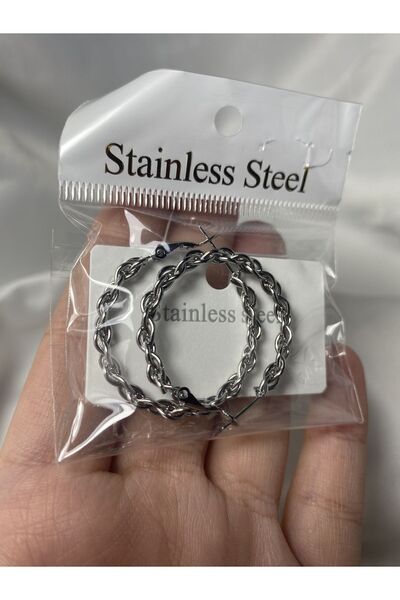 QUATTRO ACCESSORİO Çelik Halka Küpe Gümüş Renk Burgu Küpe Halka Küpe 316l Çelik Halka Küpe
